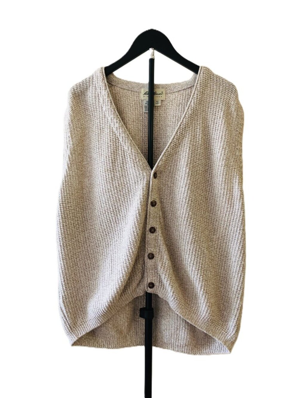 Vintage Eddie Bauer Knit Sweater Vest Cotton Grandpa Cottage USA Mens S Beige